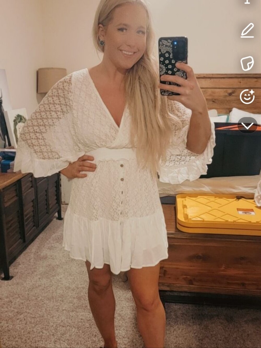 BiBi White Lace V-Neck Tiered Mini Dress